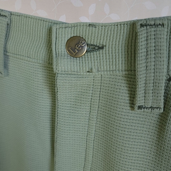 Vintage 70s High Rise Waffle Knit Flared Leg Comfy Trousers Lee Sage Green - Picture 4 of 16